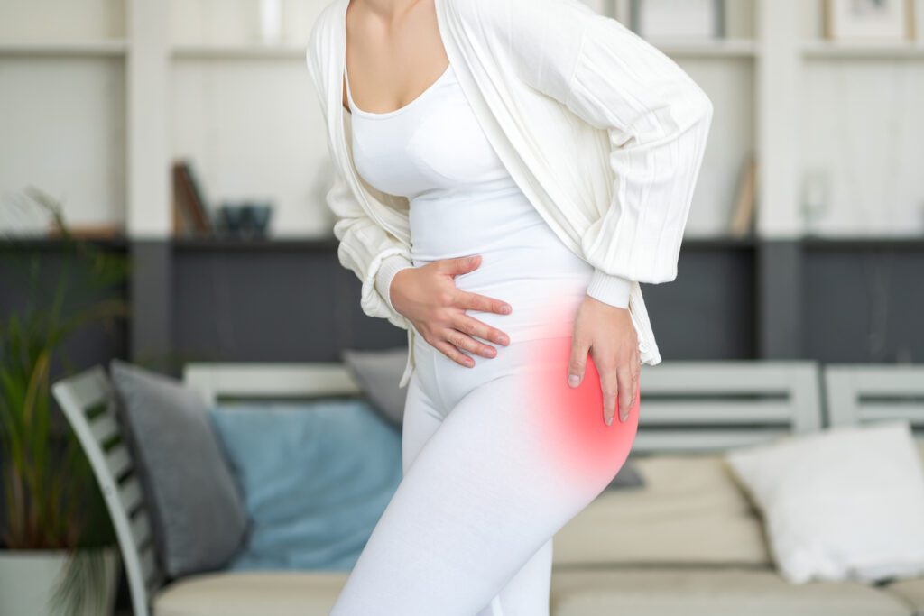 woman suffering from hip bursitis